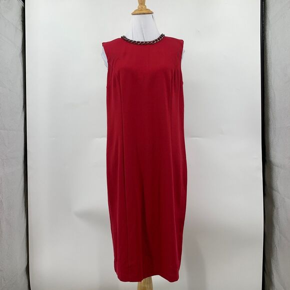 Chicos Jillian Shift Dress Womens 1 Red Back Zip Sleeveless Nylon Chain Neckline - Picture 2 of 11